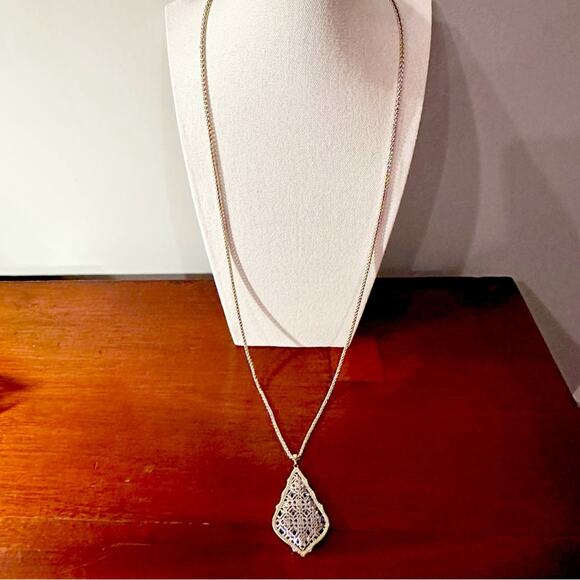 Kendra Scott AIDEN Necklace Gold Silver Filigree Long Chain Two Tone Metal Boho - Picture 10 of 14